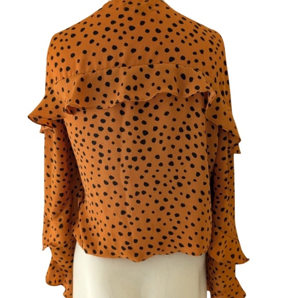 Max Edition Cropped Scooped neck Leopard Print Faux Wrap Bell Sleeve Ruffle Sz M - Picture 5 of 6